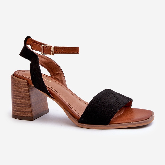 Sandały Damskie Na Słupku Z Eko Zamszu Czarne Ronvia 1