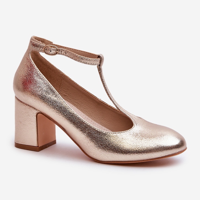 Czółenka Z Eko Skóry Na Słupku Złote złoty 1