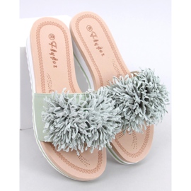 Klapki na koturnie z kwiatami Ragnes Light Green zielone 1