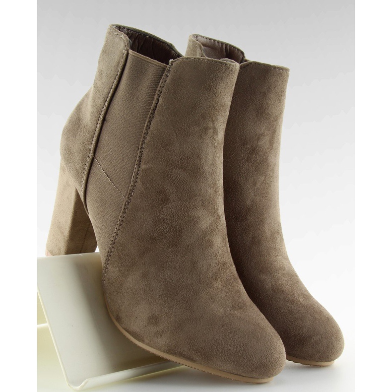 Botki ocieplane na obcasie beżowe khaki beżowy 1