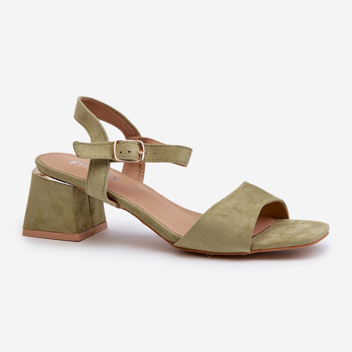 Sandały Damskie Na Klocku Z Eko Zamszu Zielone Leisha 1
