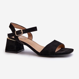Sandały Damskie Na Klocku Z Eko Zamszu Czarne Leisha 1