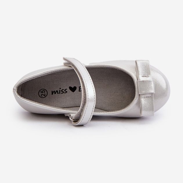 Błyszczące Balerinki Dziecięce Z Kokardką Na Rzep Srebrne Fiorelle srebrny 2