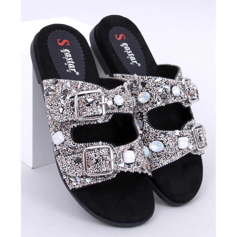 Klapki z kamieniami Coult Black czarne 1