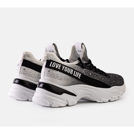Biało-szare błyszczące masywne sneakersy Senai czarne 1