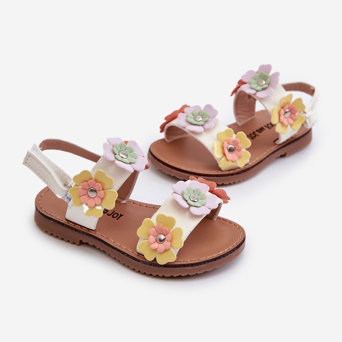 Sandałki Dziecięce Ozdobione Kwiatkami Multikolor Tinette białe 2