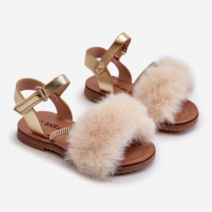 Sandałki Dziecięce Na Rzep Z Futerkiem Złote Rosavere złoty 1