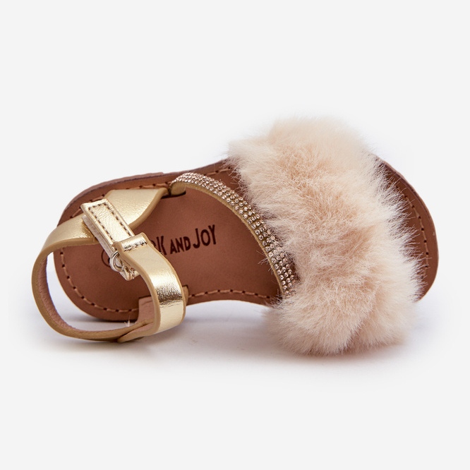 Sandałki Dziecięce Na Rzep Z Futerkiem Złote Rosavere złoty 2