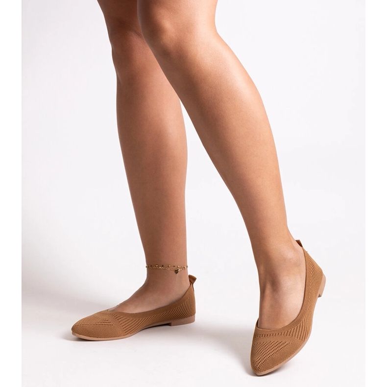 Karmelowe balerinki karmelowe materiałowe Wendana brązowe 1
