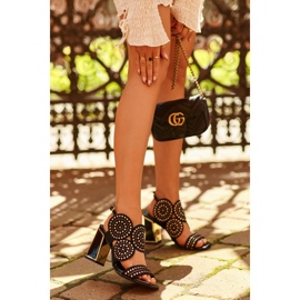 S.Barski Zdobione Sandały Na Słupku D&A CR026 Czarne 1