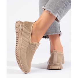 Brązowe tekstylne trampki damskie 1