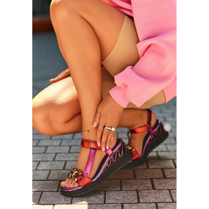 S.Barski Sandały Damskie Na Koturnie D&A CR954 Fioletowe 2