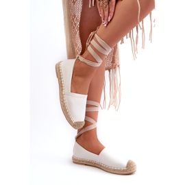 Bellucci Wiązane Eko Skórzane Espadryle Białe 2