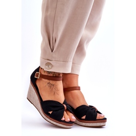 Sandały damskie na koturnie czarne 4