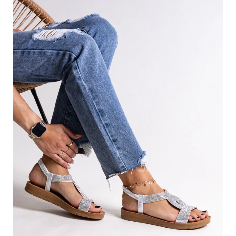 Srebrne sandałki zdobione cyrkoniam Michalina srebrny 1
