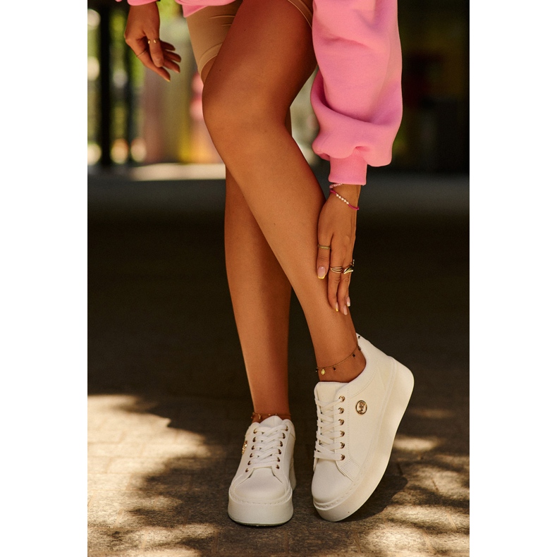 Niskie Sneakersy Damskie Na Platformie Białe Telirra 2