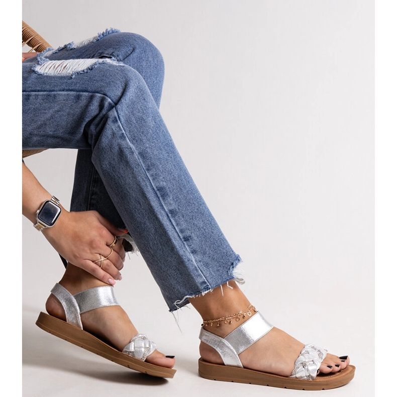 Srebrne sandałki Aldona srebrny 1