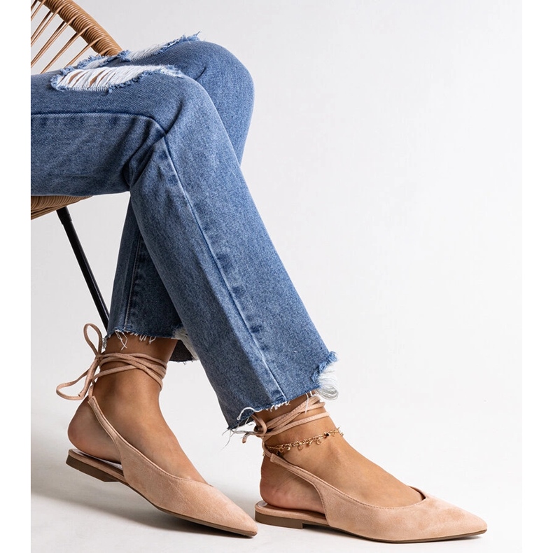 Wiązane beżowe balerinki z odkrytą piętą Leaia beżowy 1