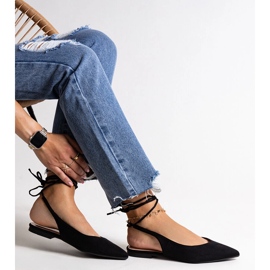 Wiązane czarne balerinki z odkrytą piętą Leaia 1