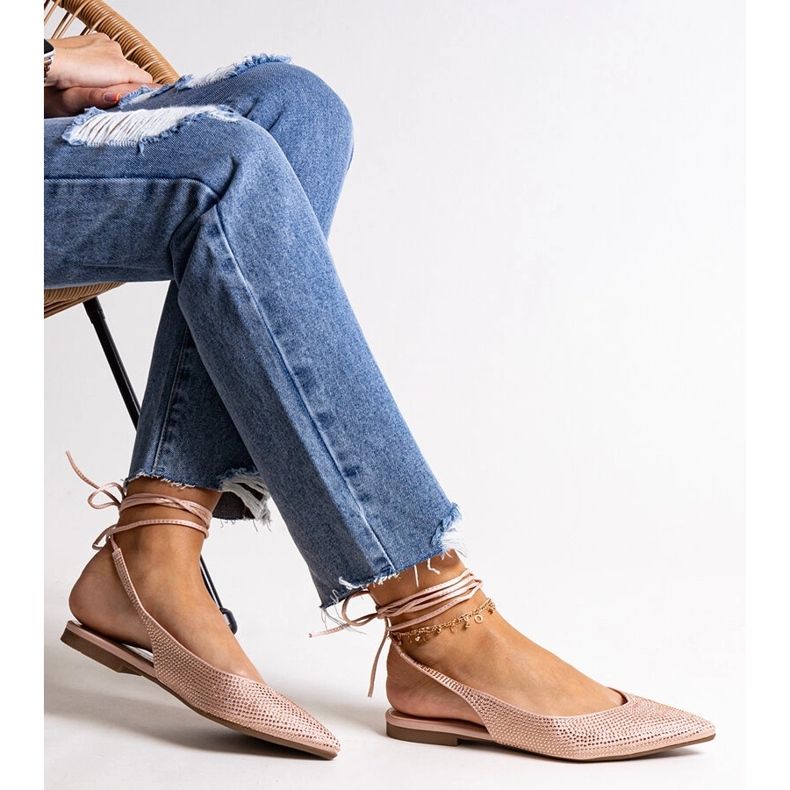 Wiązane różowe balerinki z cyrkoniami Safine 1