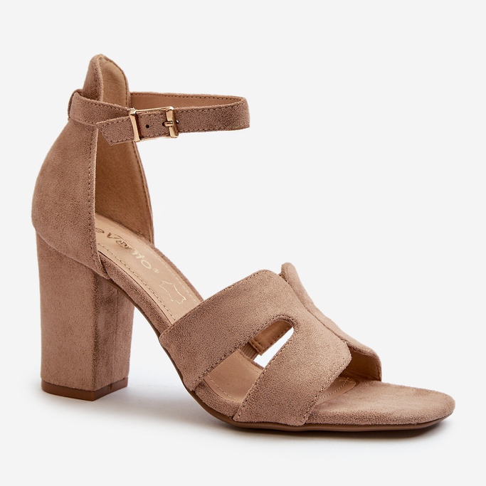 Modne Zamszowe Sandałki Na Obcasie Camel brązowe 2