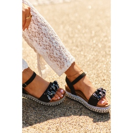 Sandały Damskie Na Koturnie I Platformie Z Ozdobami S.Barski HY056 Czarne 1