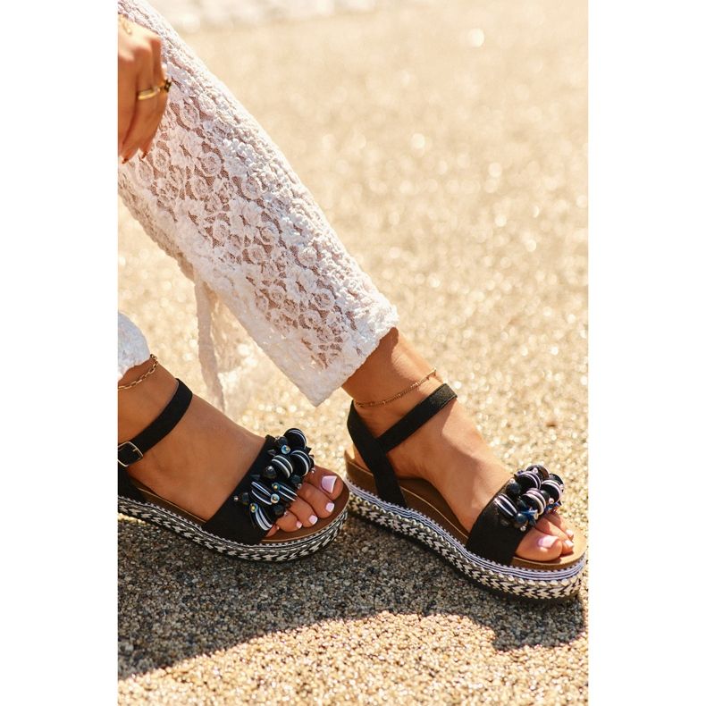 Sandały Damskie Na Koturnie I Platformie Z Ozdobami S.Barski HY056 Czarne 1