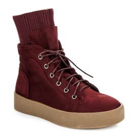 Ideal Shoes Bordowe Botki Creepersy czerwone 3