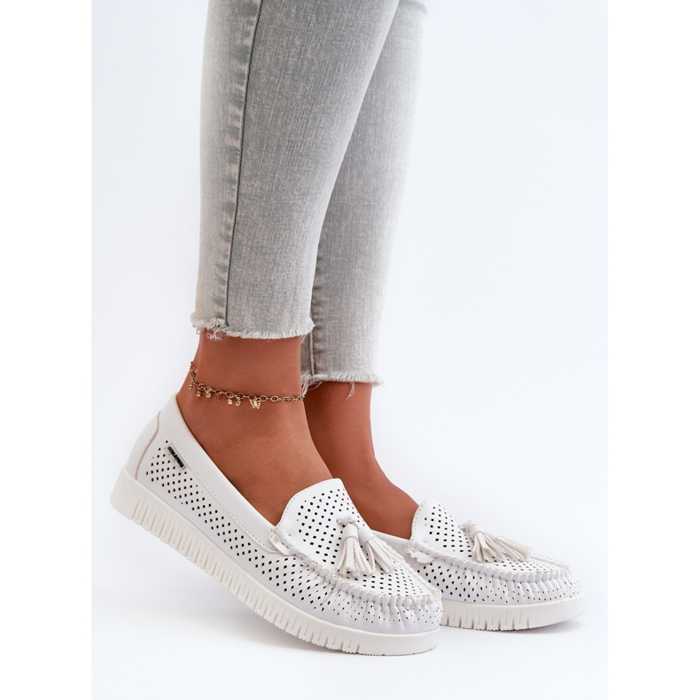 Ażurowe Mokasyny Damskie Z Eko Skóry Białe Tinami 1