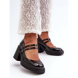 Czółenka Na Masywnym Obcasie Lakierowane Czarne Halmina 2