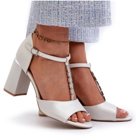 Vinceza Sandały Na Obcasie Z Cyrkoniami Srebrne srebrny 4