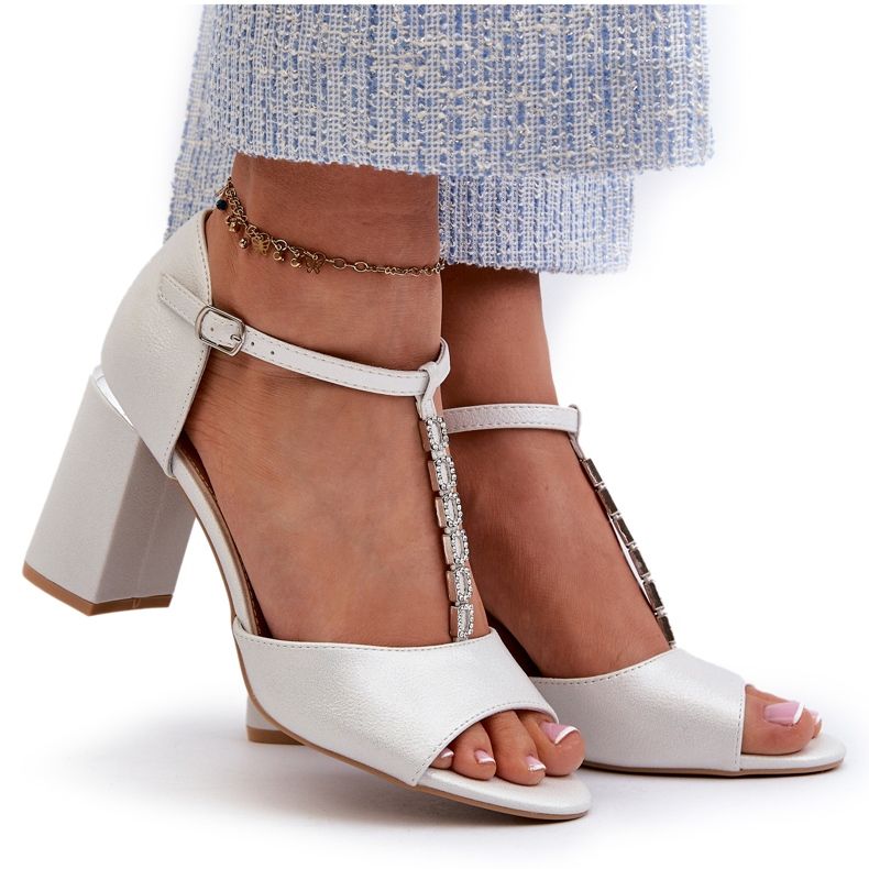 Vinceza Sandały Na Obcasie Z Cyrkoniami Srebrne srebrny 4