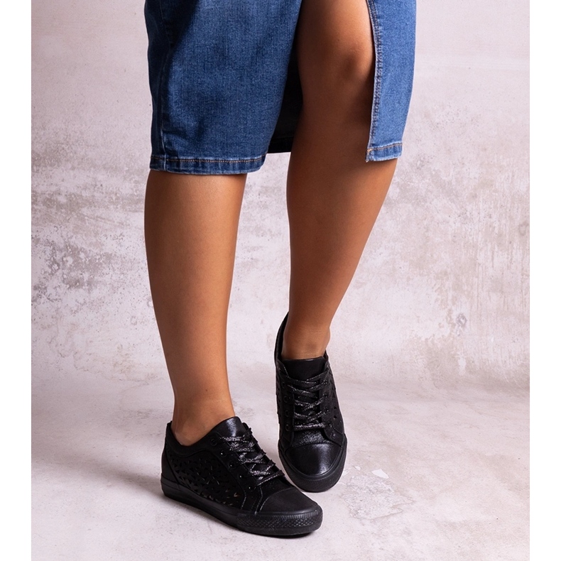 Bez marki Czarne ażurowe trampki Safune 1