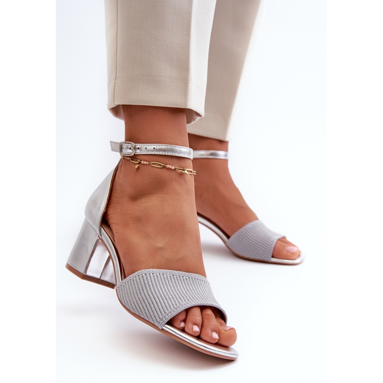 Sandały Damskie Na Słupku Srebrne Desvia srebrny 2