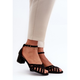 Sandały Damskie Z Eko Zamszu Na Niskim Obcasie Czarne Monsha 1