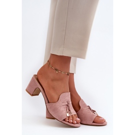 Klapki Damskie Z Eko Zamszu Na Obcasie Różowe Jemenna 1