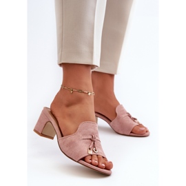 Klapki Damskie Z Eko Zamszu Na Obcasie Różowe Jemenna 2