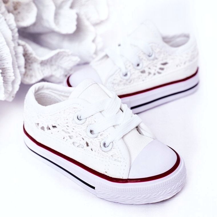 Dziecięce Trampki Z Koronką Białe 1