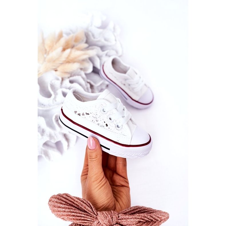 Dziecięce Trampki Z Koronką Białe 3