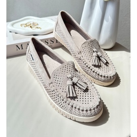 Ażurowe Mokasyny Damskie Z Eko Zamszu Beżowe Tinami beżowy 1