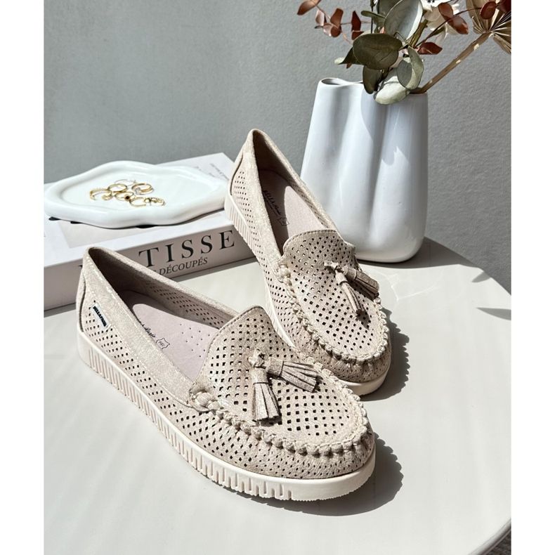 Ażurowe Mokasyny Damskie Z Eko Zamszu Złote Tinami złoty 1