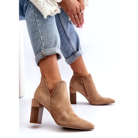 Bella Paris Botki Na Słupku Z Ażurowym Wzorem Beżowe beżowy 4