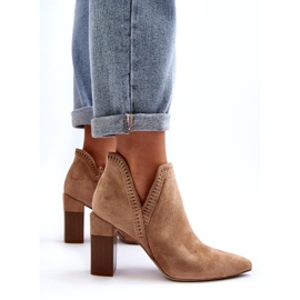 Bella Paris Botki Na Słupku Z Ażurowym Wzorem Beżowe beżowy 3