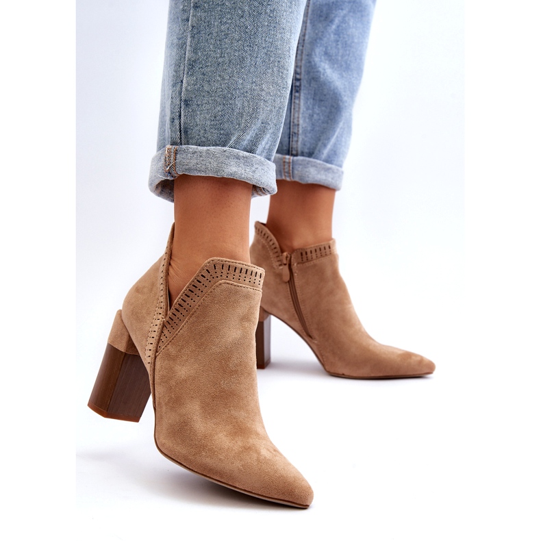 Bella Paris Botki Na Słupku Z Ażurowym Wzorem Beżowe beżowy 2