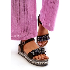 Sandały damskie na koturnie i platformie z ozdobami S.Barski HY056 czarne 1