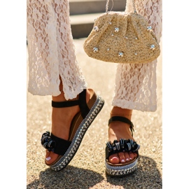 Sandały damskie na koturnie i platformie z ozdobami S.Barski HY056 czarne 2