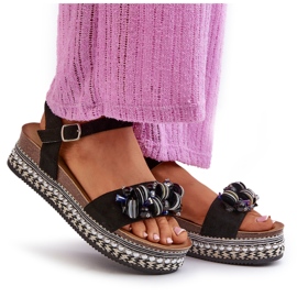 Sandały damskie na koturnie i platformie z ozdobami S.Barski HY056 czarne 4