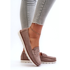 Mokasyny Damskie Z Eko Zamszu Ciemnobeżowe Nestalia beżowy 7