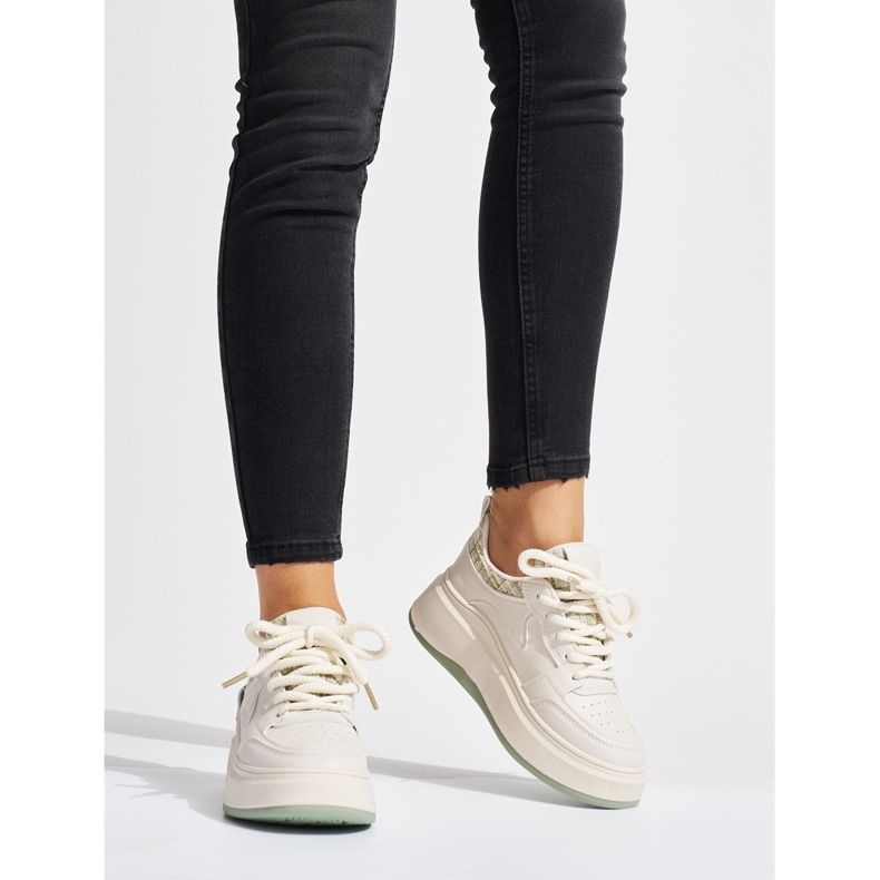 Damskie czarne sneakersy na grubej podeszwie beżowy 2