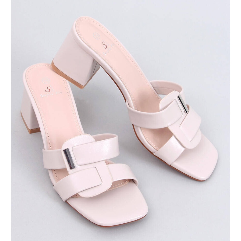Klapki na obcasie eleganckie Lafar Beige beżowy 1